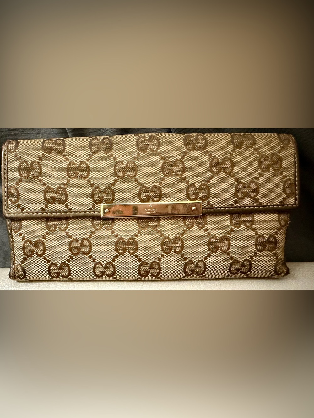 Gucci Brown and Beige GG Monogram Wallet